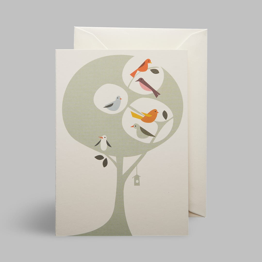 Moderne Grusskarte minimalistisch nachhaltig - Tree of birds Vogel Baum Singvogel - Pleased to meet