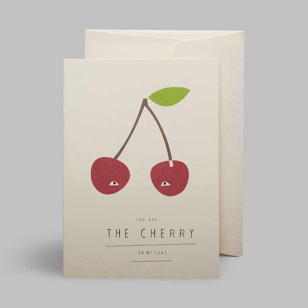 Moderne Grusskarte minimalistisch nachhaltig - Frutarier Vegetarier Veganer Liebe Cherry on my pie Liebesbeweis witzig - Pleased to meet