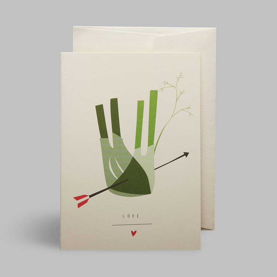 Moderne Grusskarte minimalistisch nachhaltig - Vegetarier Veganer Liebe Fenchel Fennel Amor Liebespfeil - Pleased to meet