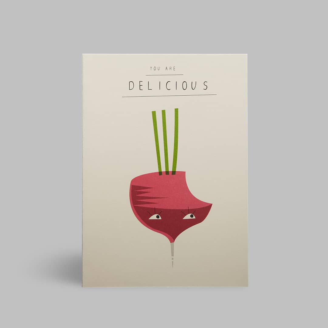 Moderne Grusskarte minimalistisch nachhaltig - Vegetarier Veganer Radieschen You are delicious Flirt witzig - Pleased to meet