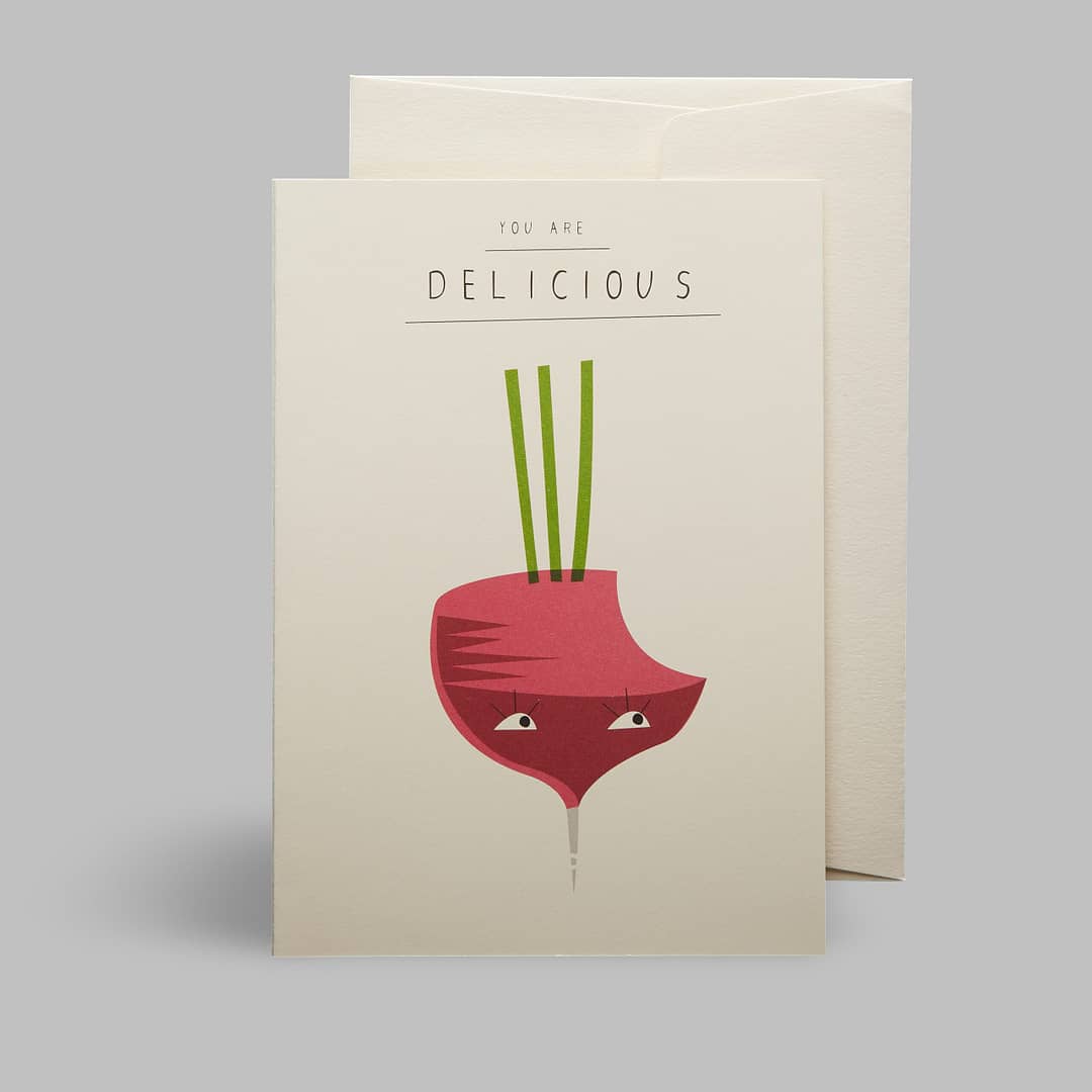 Moderne Grusskarte minimalistisch nachhaltig - Vegetarier Veganer Radieschen You are delicious Flirt witzig - Pleased to meet