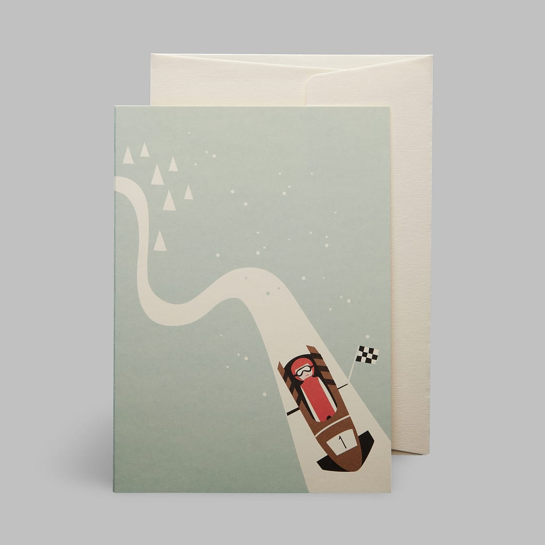 Moderne Grusskarte minimalistisch nachhaltig - Bob Schlitten Bob Bahn Ziel Winter Schnee - Pleased to meet