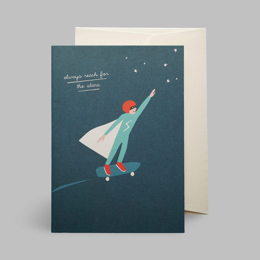 Moderne Grusskarte minimalistisch nachhaltig - Super heroes always reach for the star Schule Studium Startup - Pleased to meet
