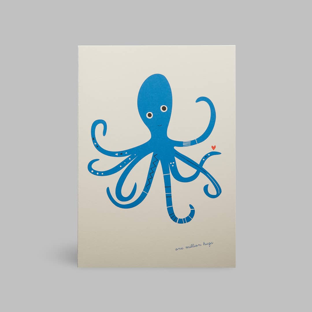 Moderne Grusskarte minimalistisch nachhaltig - Oktopus one million hugs blue octopus - Pleased to meet