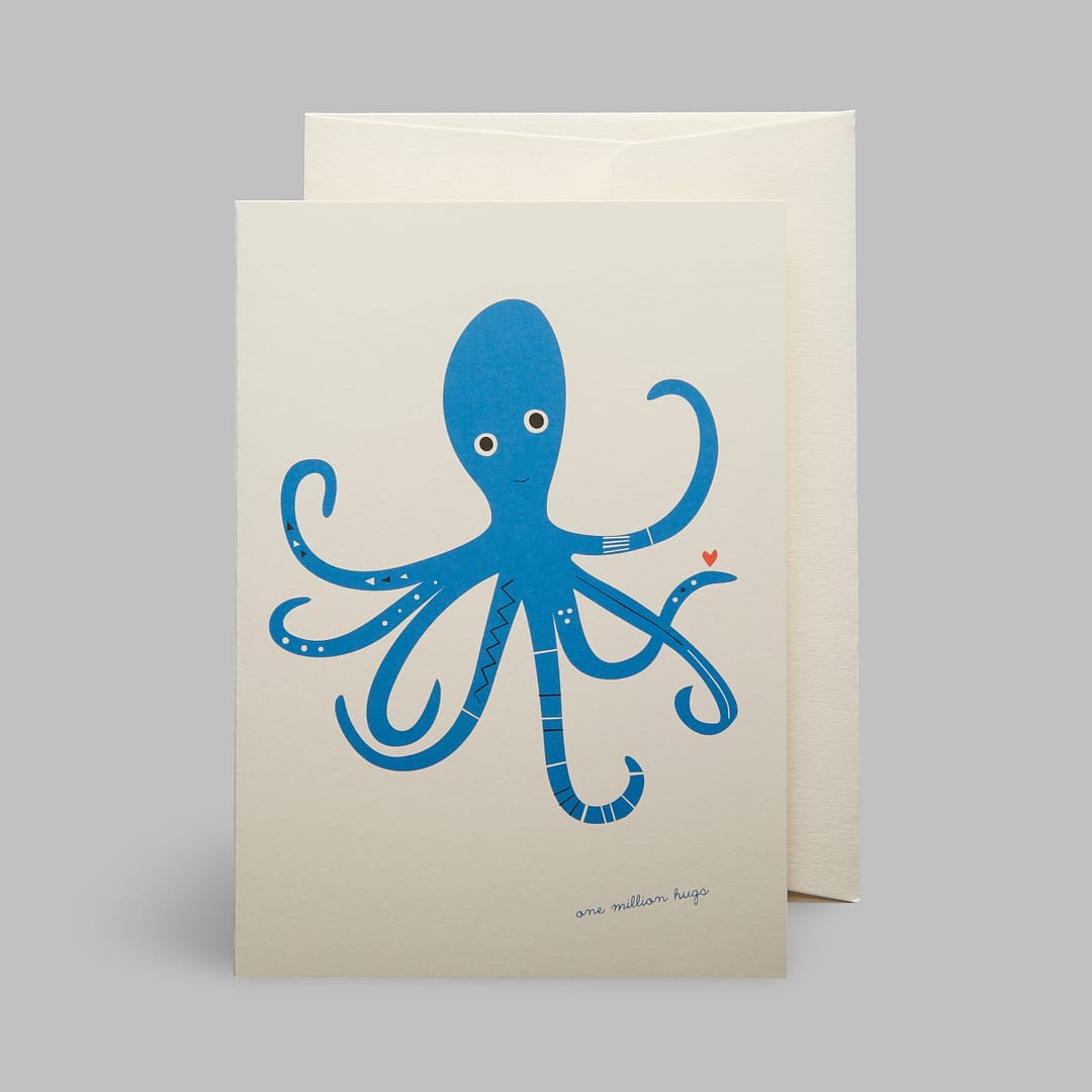Moderne Grusskarte minimalistisch nachhaltig - Oktopus one million hugs blue octopus - Pleased to meet