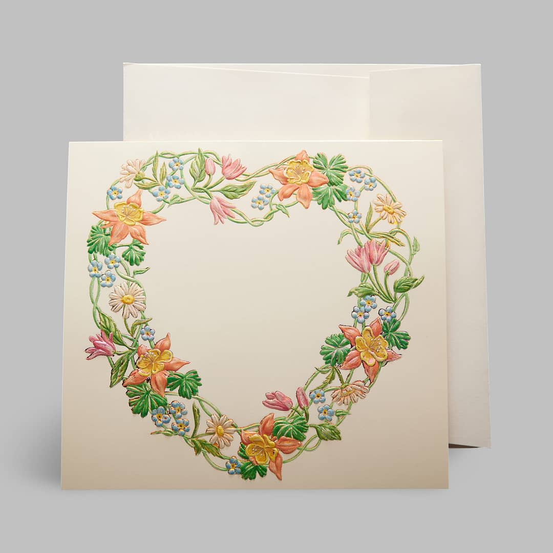 Grußkarte Blumenkranz Herzform Bunte Blumen Paula Skene
