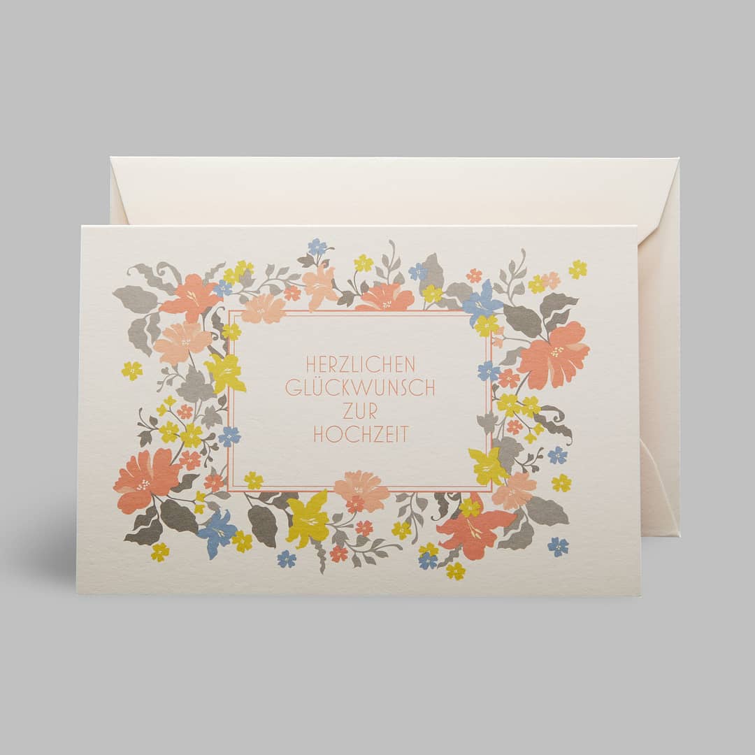 Hochzeit Grusskarte Glückwunsch floral Bouquet blasse Pastellfarben Blumen von Haferkorn & Sauerbrey