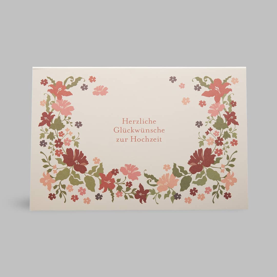 Hochzeit Grusskarte Glückwunsch floral Bouquet rote Blumen von Haferkorn & Sauerbrey