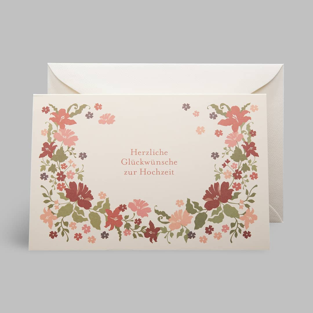 Hochzeit Grusskarte Glückwunsch floral Bouquet rote Blumen von Haferkorn & Sauerbrey