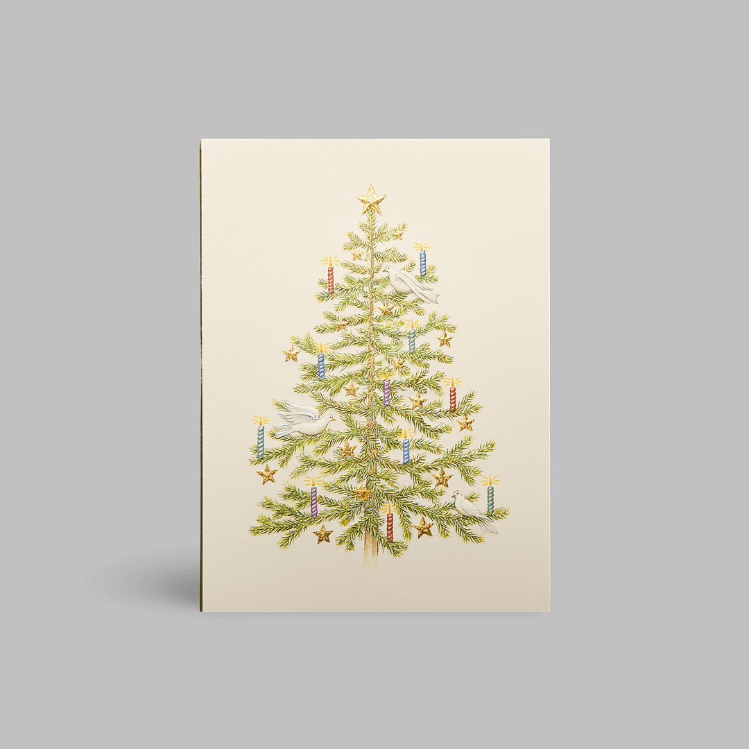 Paula-Skene Weihnachtskarte glueckwuensche Christbaumkugeln bunt metallic weihnachtsbaum christbaum sterne bescherung christkind schmuck kerzen