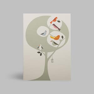 Moderne Grusskarte minimalistisch nachhaltig - Tree of birds Vogel Baum Singvogel - Pleased to meet