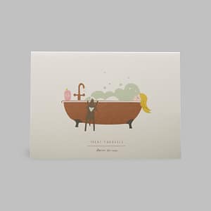 Moderne Grusskarte - Bubble Bath Treat yourself Hund Badewanne gönn dir was - Pleased to meet