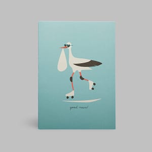 Moderne Glückwunschkarte Baby minimalistisch nachhaltig - Good news Storch Stork Neugeborenes - Pleased to meet