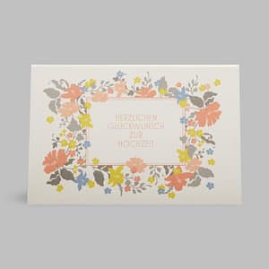 Hochzeit Grusskarte Glückwunsch floral Bouquet blasse Pastellfarben Blumen von Haferkorn & Sauerbrey