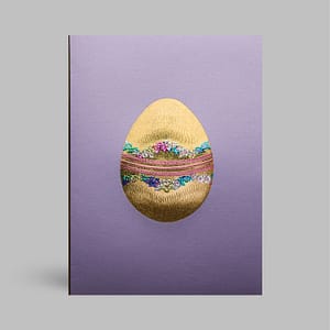 Oster Faltkarte geprägt – gold & bunt mit Fliederblüten und Osterei – Hochwertige Klappkarte mit Umschlag