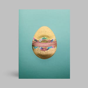 Oster Faltkarte geprägt – türkis & bunt mit Blumen und goldenen Akzenten – Hochwertige Klappkarte mit Osterei & Umschlag