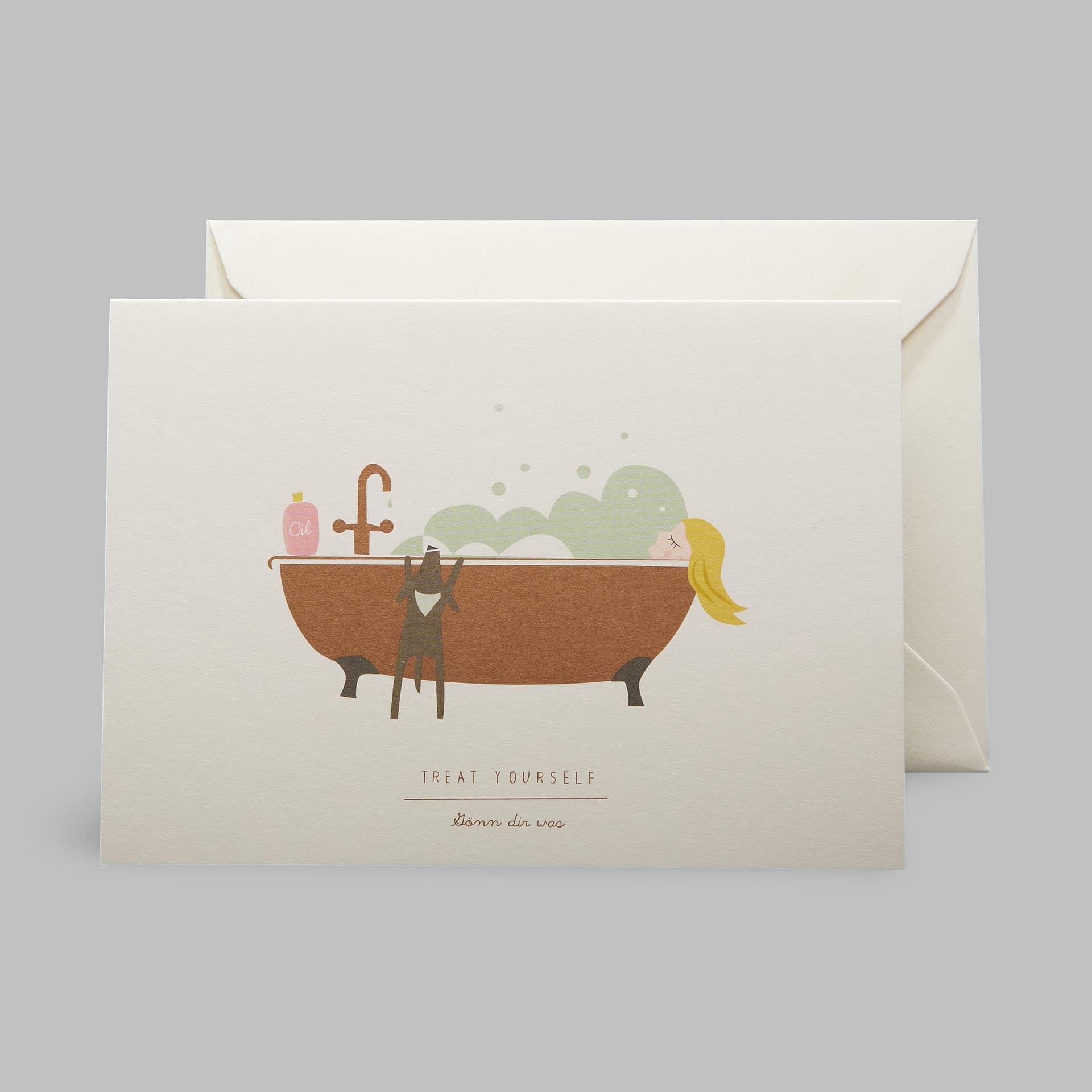 Moderne Grusskarte - Bubble Bath Treat yourself Hund Badewanne gönn dir was - Pleased to meet