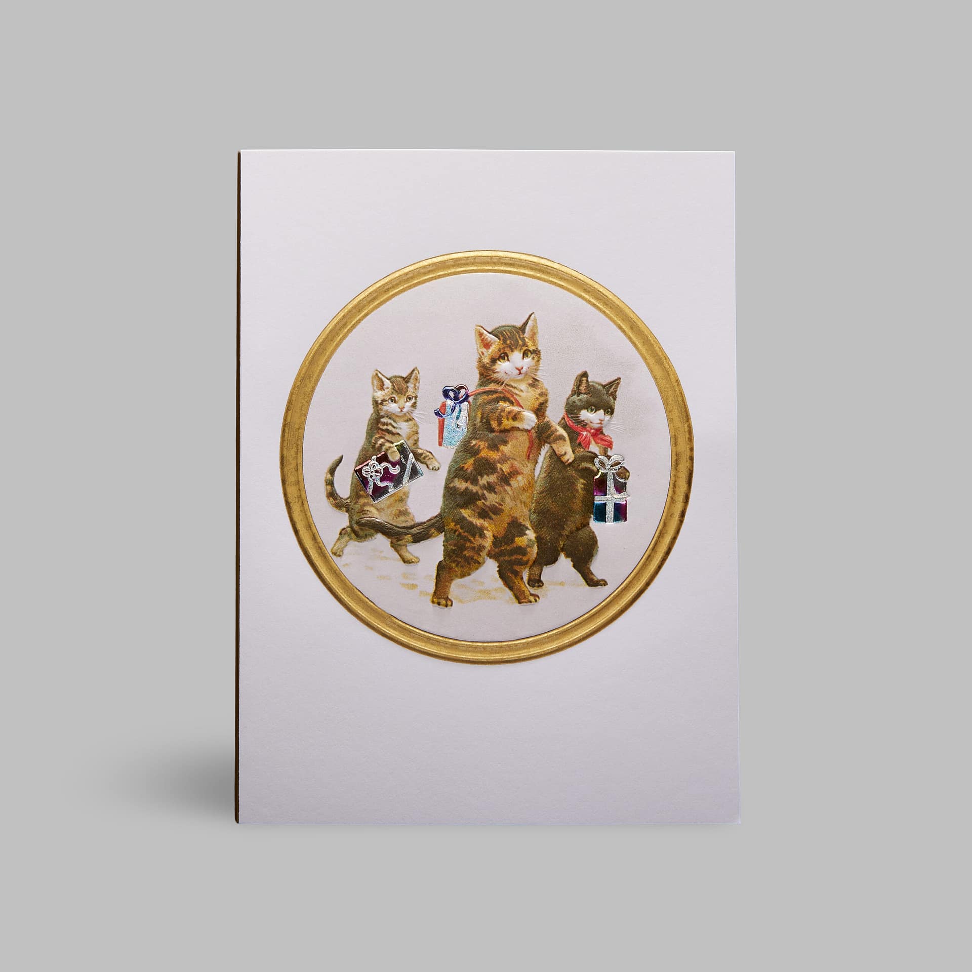Grußkarte Weihnachten Metallic Katzen Geschenke Geburtstag Weiß Paula Skene