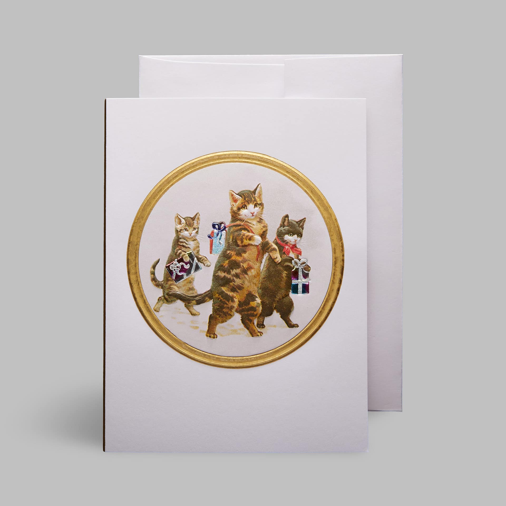 Grußkarte Weihnachten Metallic Katzen Geschenke Geburtstag Weiß Paula Skene mit Umschlag