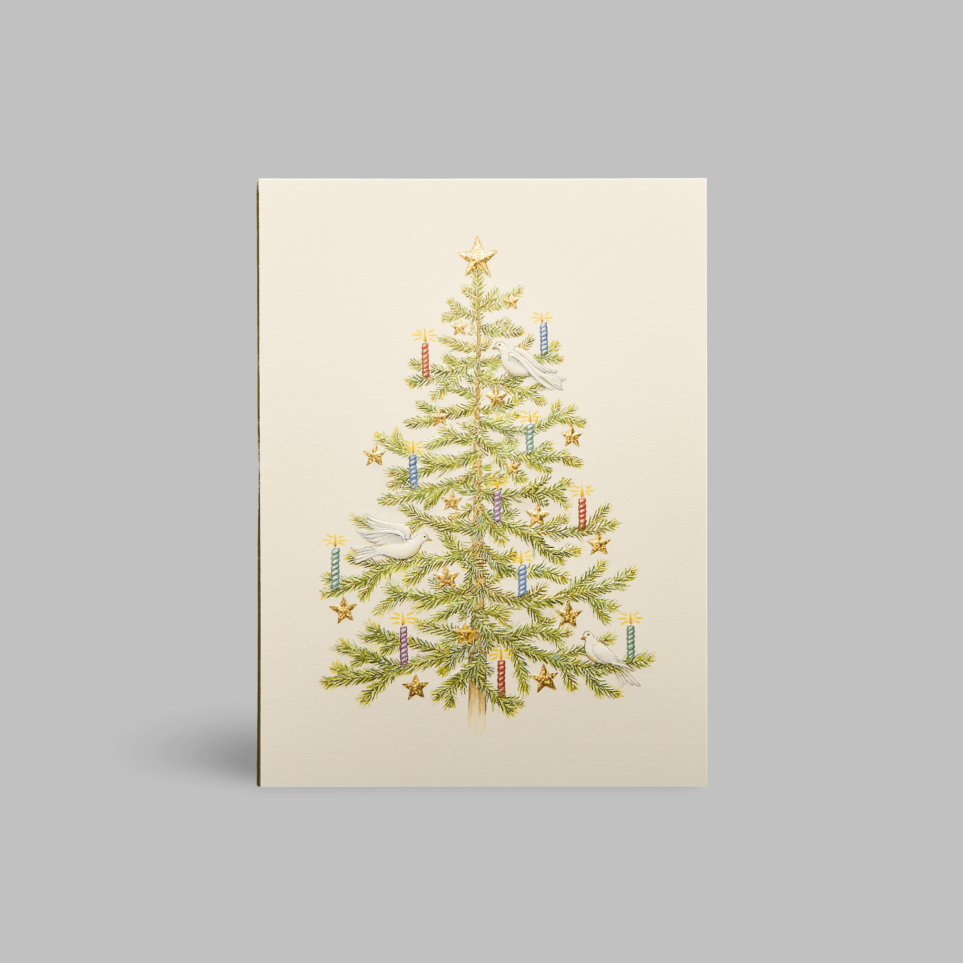 Paula-Skene Weihnachtskarte glueckwuensche Christbaumkugeln bunt metallic weihnachtsbaum christbaum sterne bescherung christkind schmuck kerzen