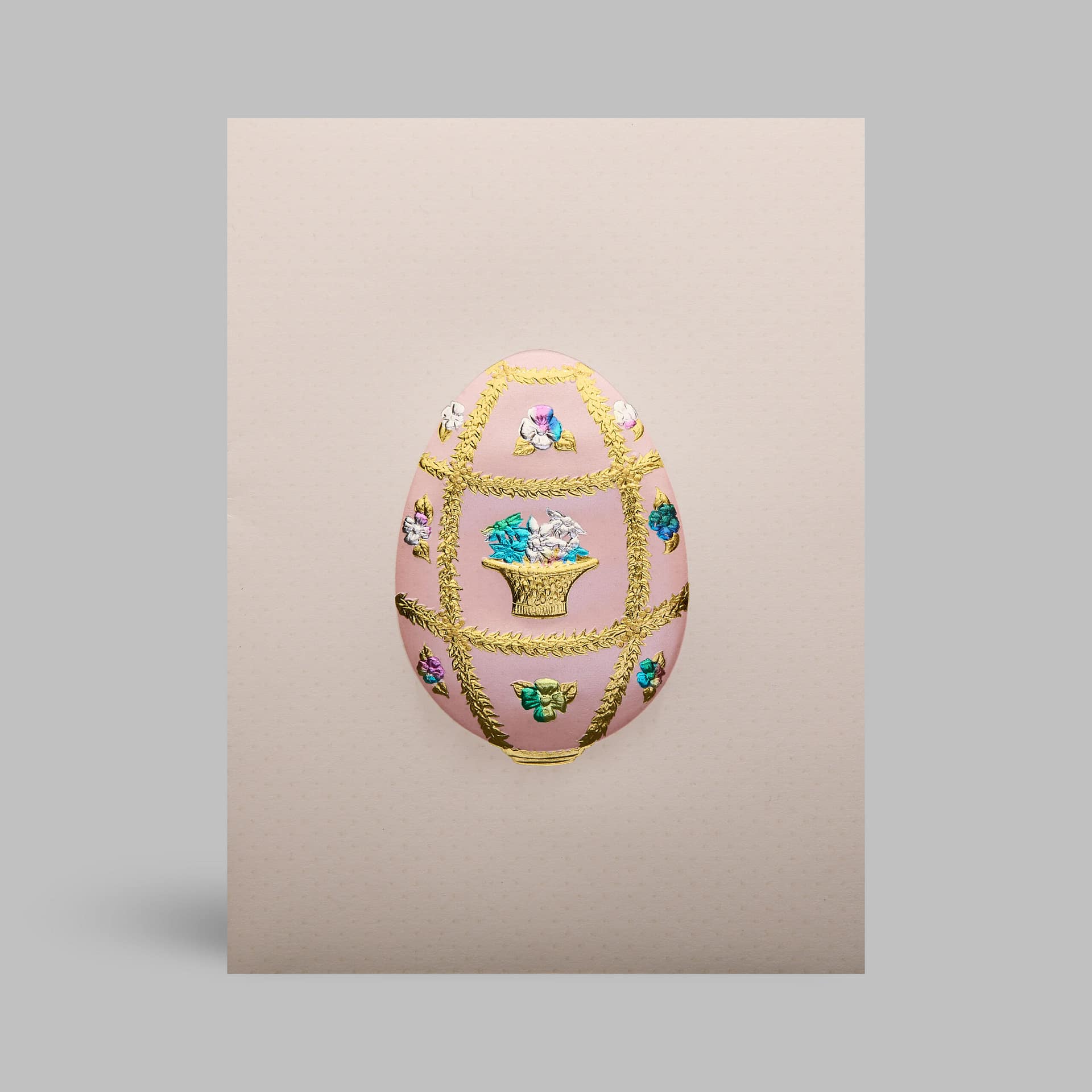 Oster Faltkarte geprägt – cremefarben & bunt mit Blumen und goldenen Akzenten – Hochwertige Klappkarte mit Osterei & Umschlag